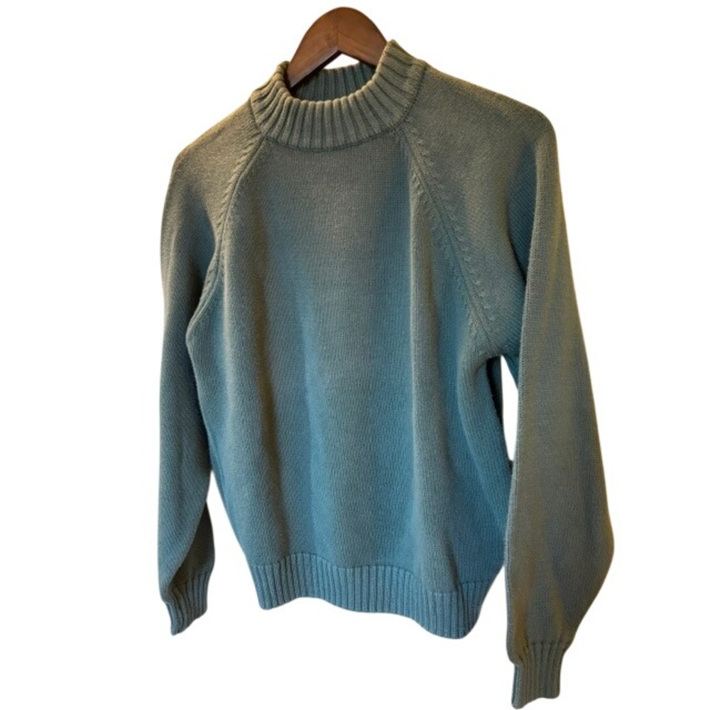 Land's End Vintage Sweater Women's Small Blue Green Cotton Mock Neck